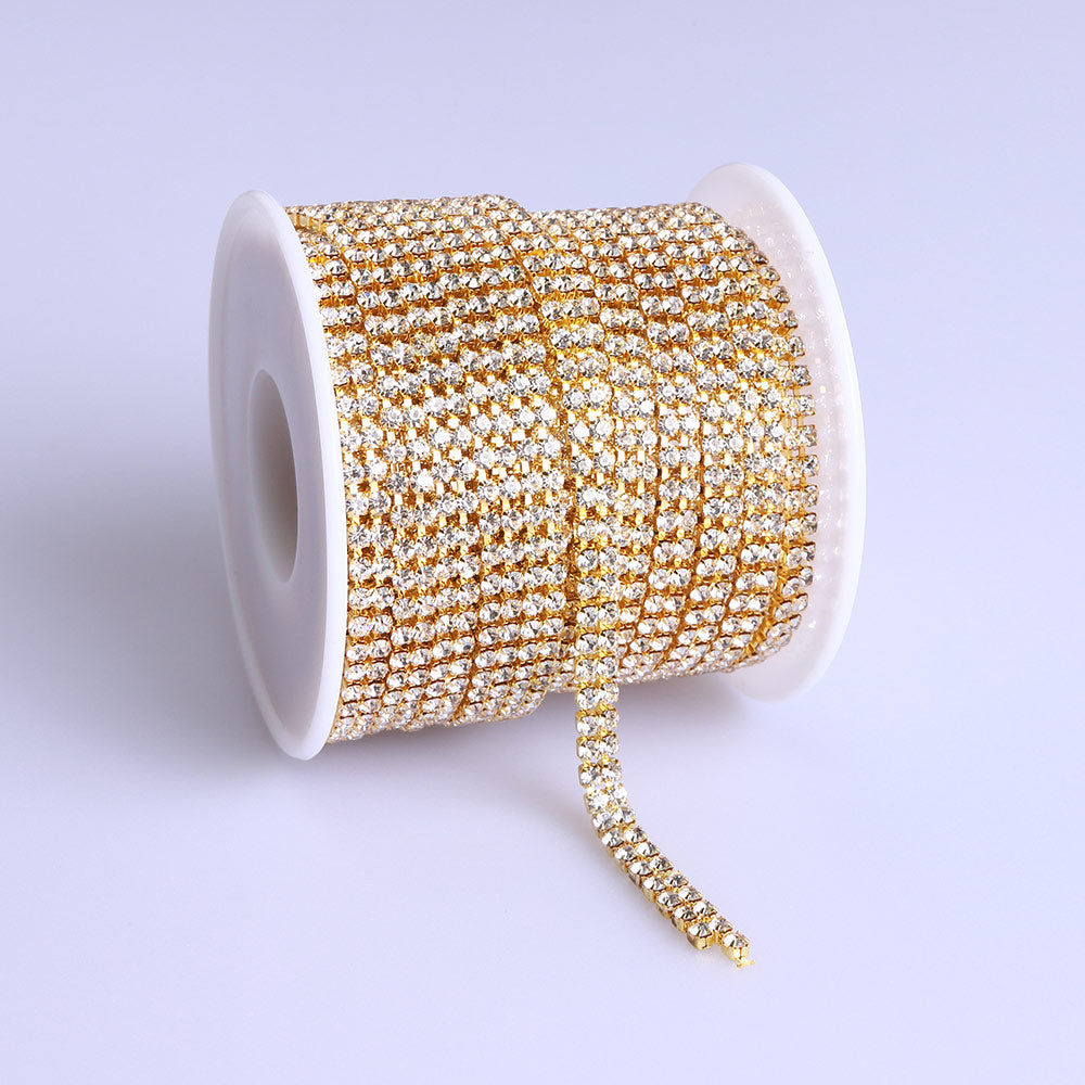 10 Yards Crystal Rhinestones Close Cup Chain -  2 Rows Golden Base Secondary image