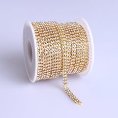 10 Yards Crystal Rhinestones Close Cup Chain -  2 Rows Golden Base WholesaleRhinestone