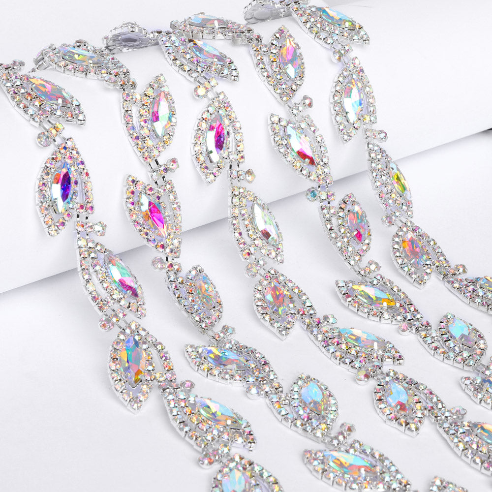 Sew-on Crystal AB Glass Raindrop Rhinestone Trim Chain Applique RA905 WholesaleRhinestone