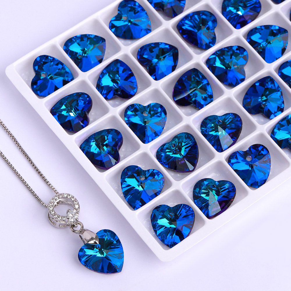 Bermuda Blue XILION Heart High Quality Glass Rhinestone Pendant WholesaleRhinestone