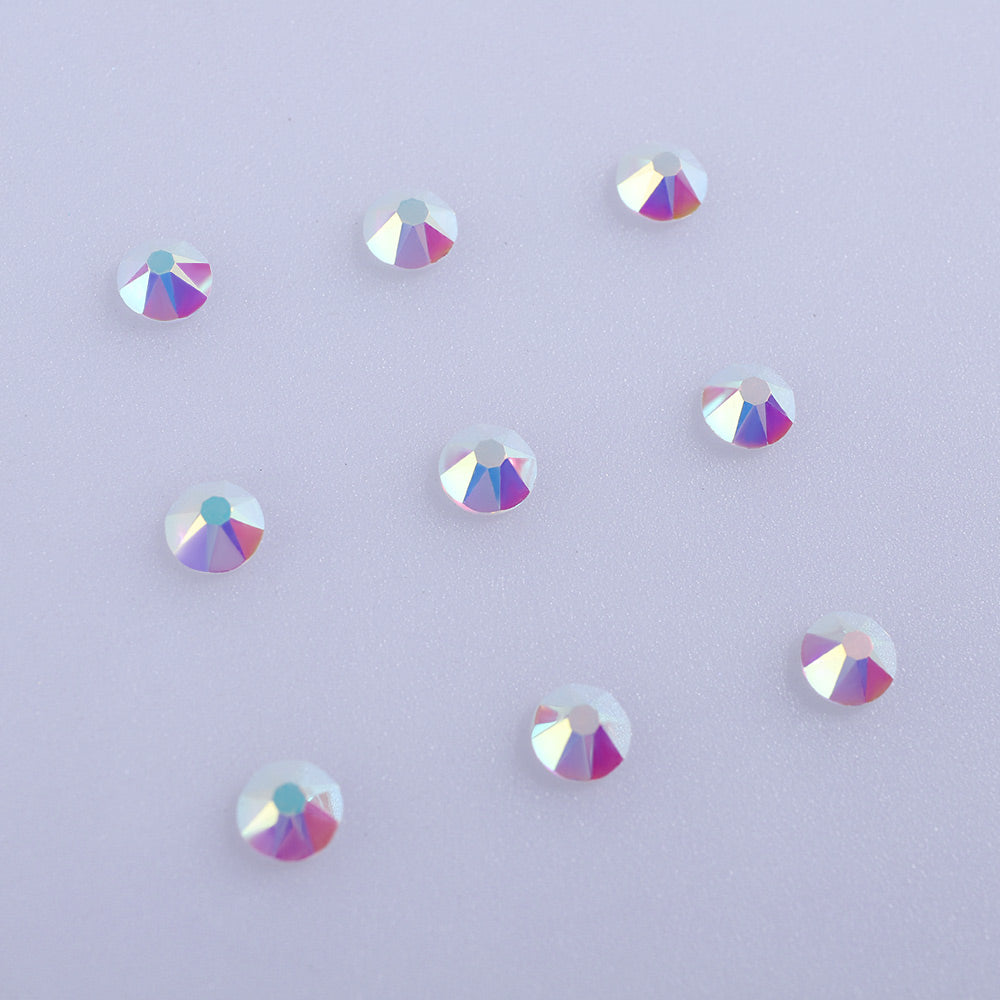 Crystal AB Unfoiled Glass Flat Back Glue-On Rhinestones 16 Cut Facets In Bulk WholesaleRhinestone