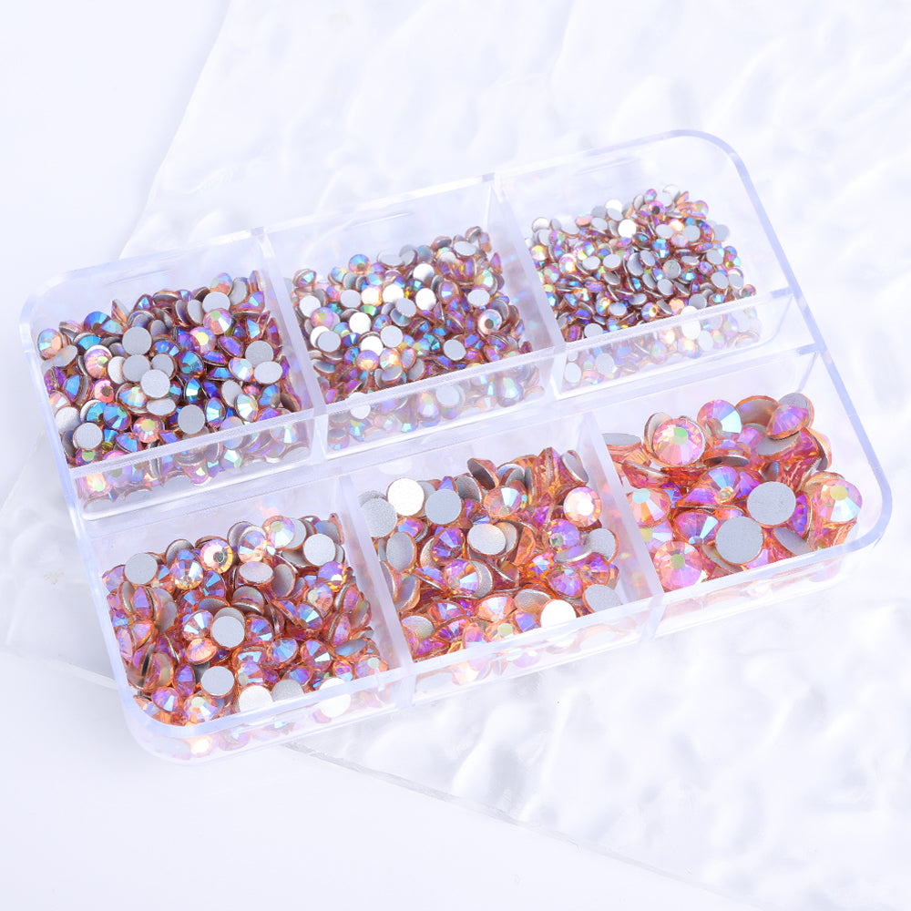 Tamaños mixtos de 6 cuadrícula de cuadrícula champán AB Glass Flatback Rehinestones para el arte de la uña Silver Back Imagen secundaria del producto