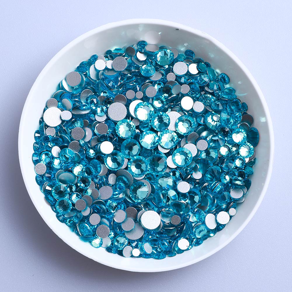 Mixed Sizes Aquamarine Glass FlatBack Rhinestones For Nail Art Silver Back WholesaleRhinestone