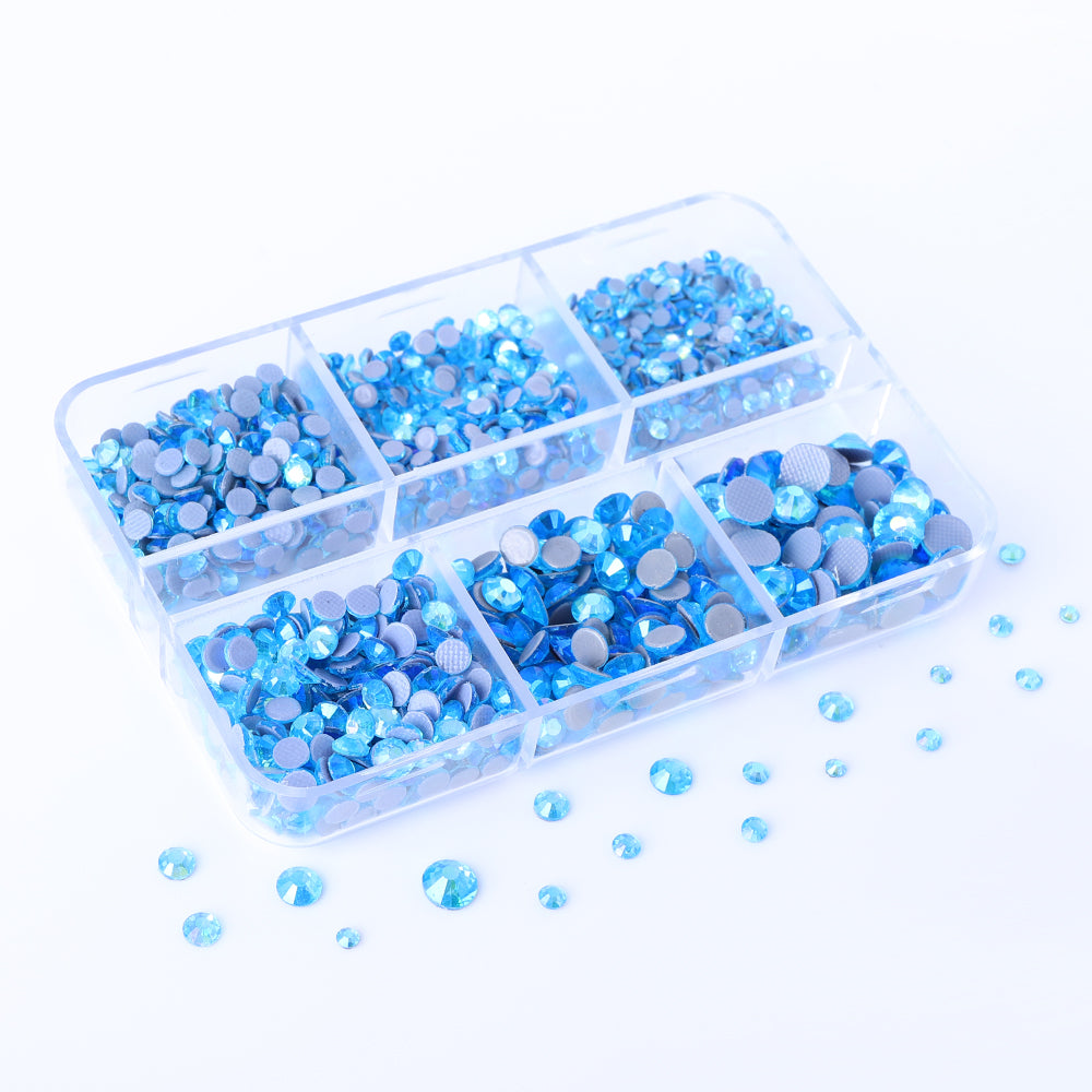 Mixed Sizes 6 Grid Box Aquamarine AB Glass HotFix Rhinestones For Clothing DIY Secondary image