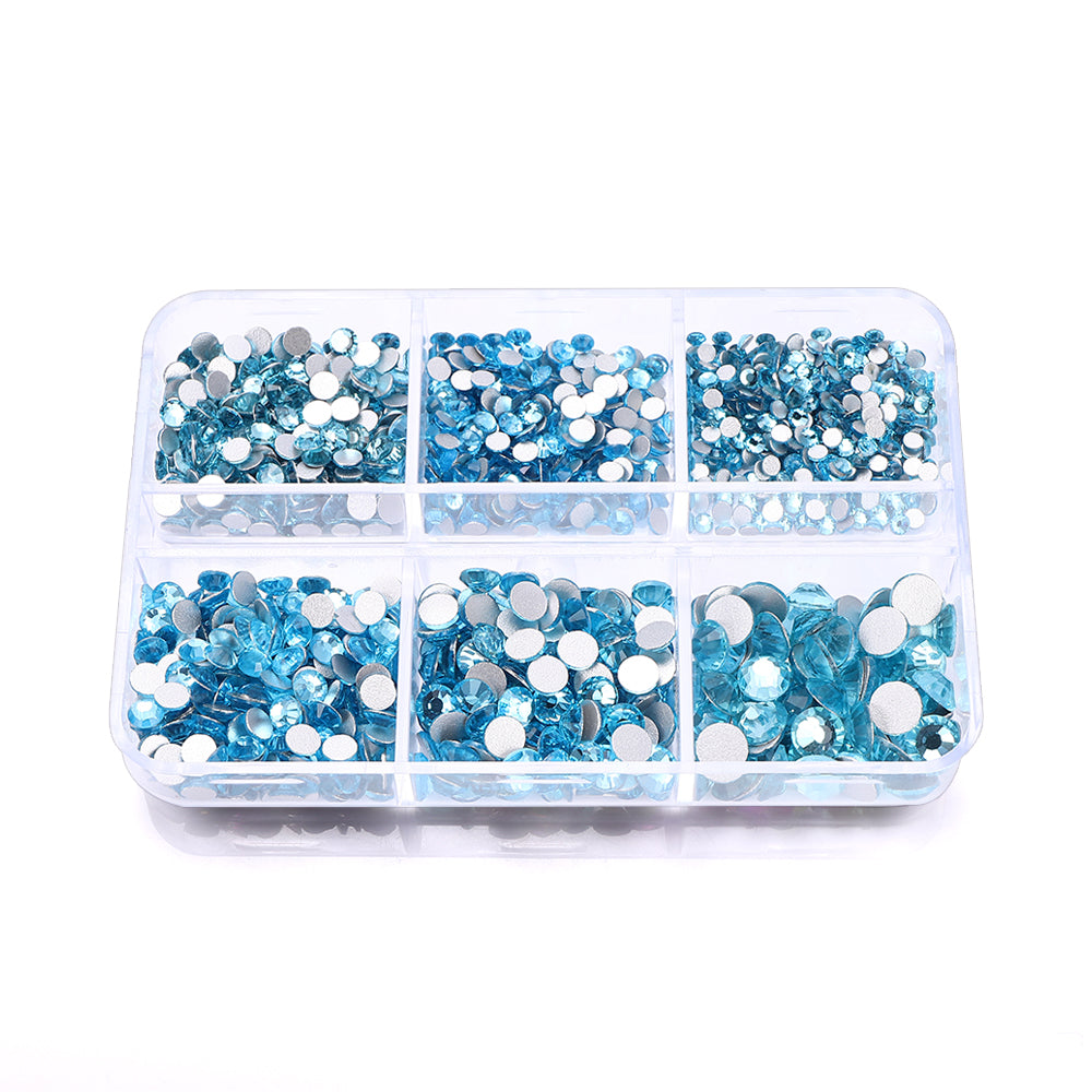 Mixed Sizes 6 Grid Box Aquamarine Glass FlatBack Rhinestones For Nail Art  Silver Back Secondary image