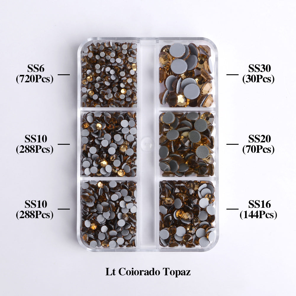 Mixed Sizes 6 Grid Box Light Colorado Topaz Glass HotFix Rhinestones For Clothing DIY WholesaleRhinestone