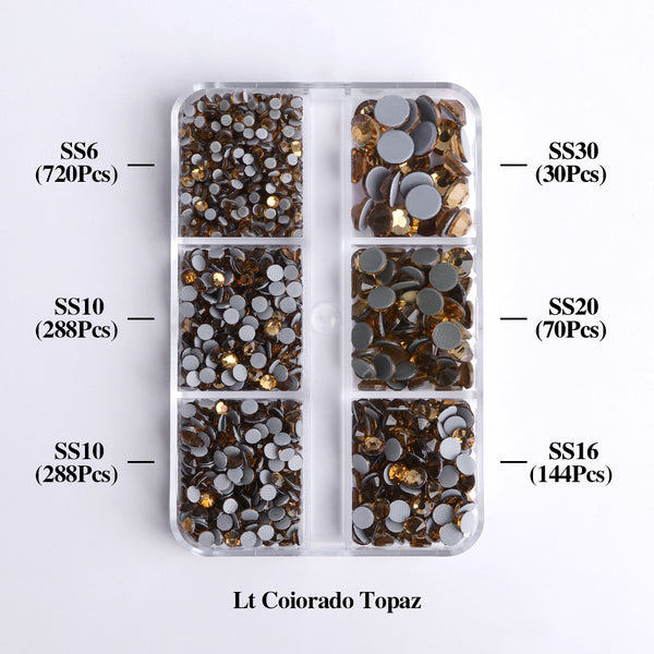 Mixed Sizes 6 Grid Box Light Colorado Topaz Glass HotFix Rhinestones For Clothing DIY WholesaleRhinestone