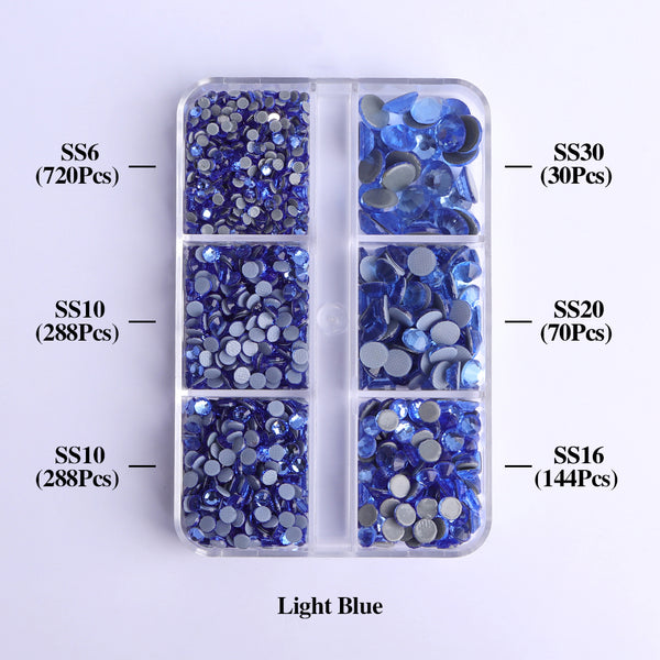 Mixed Sizes 6 Grid Box Light Blue Glass HotFix Rhinestones For Clothing DIY WholesaleRhinestone