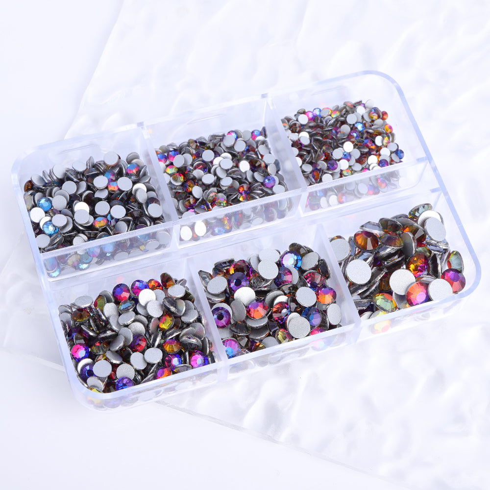 Mixed Sizes 6 Grid Box Blue Volcano Glass FlatBack Rhinestones For Nail Art Silver Back Второстепенное изображение товара