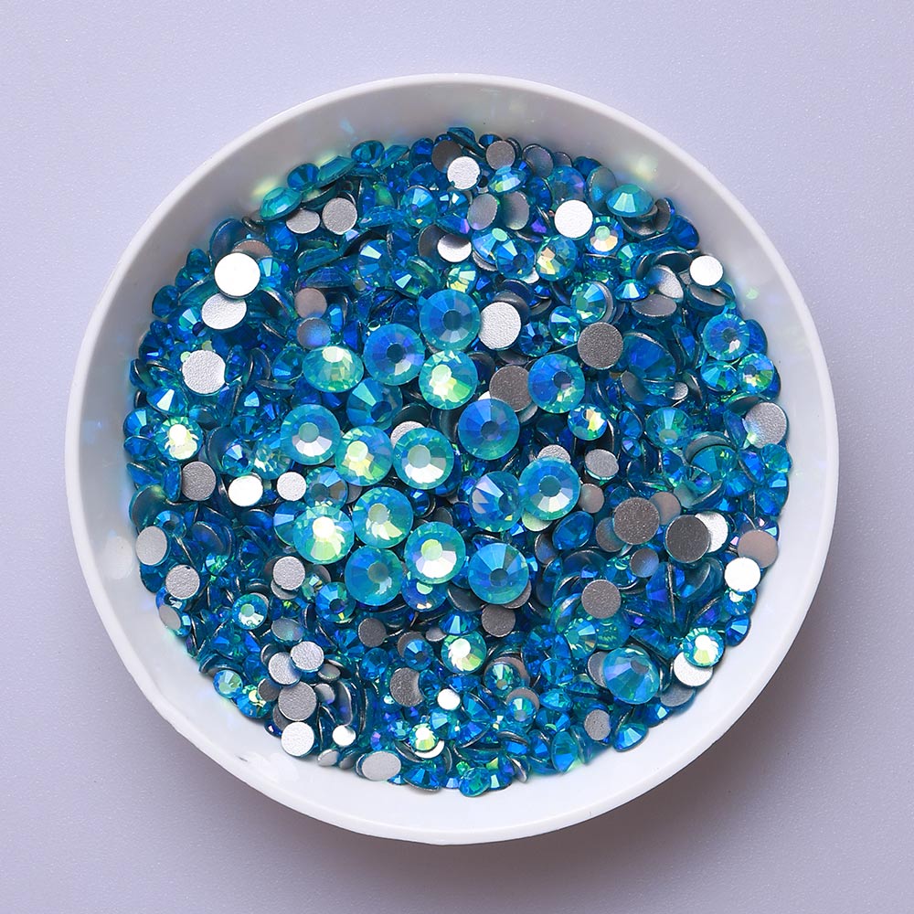 Mixed Sizes Aquamarine AB FlatBack Rhinestones For Nail Art Silver Back WholesaleRhinestone