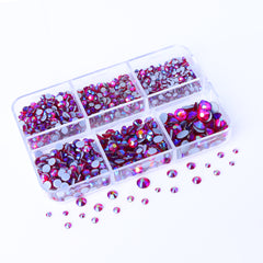 Mixed Sizes 6 Grid Box Siam AB Glass HotFix Rhinestones For Clothing DIY