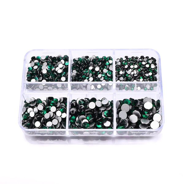 Mixed Sizes 6 Grid Box Dark Green Glass FlatBack Rhinestones For Nail Art  Silver Back WholesaleRhinestone