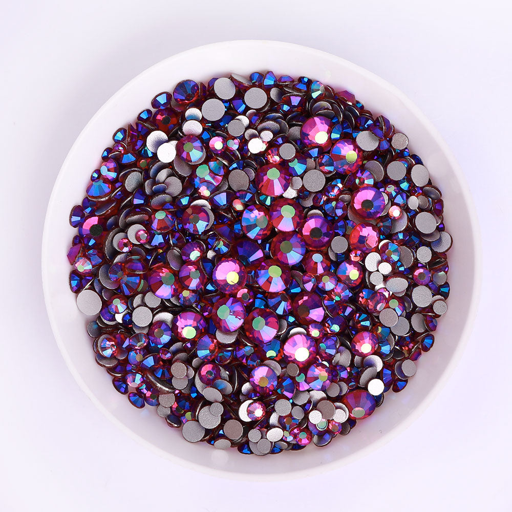 Mixed Sizes Fuchsia AB Glass FlatBack Rhinestones For Nail Art Silver Back Secondary image