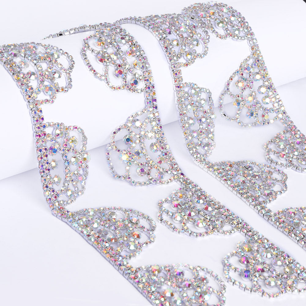 Sew-on Crystal AB Glass Raindrop Rhinestone Trim Chain Applique RA861 WholesaleRhinestone