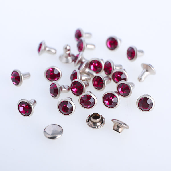 100 Sets Fuchsia Glass Rhinestone Rivets for Leather Craft DIY Making WholesaleRhinestone
