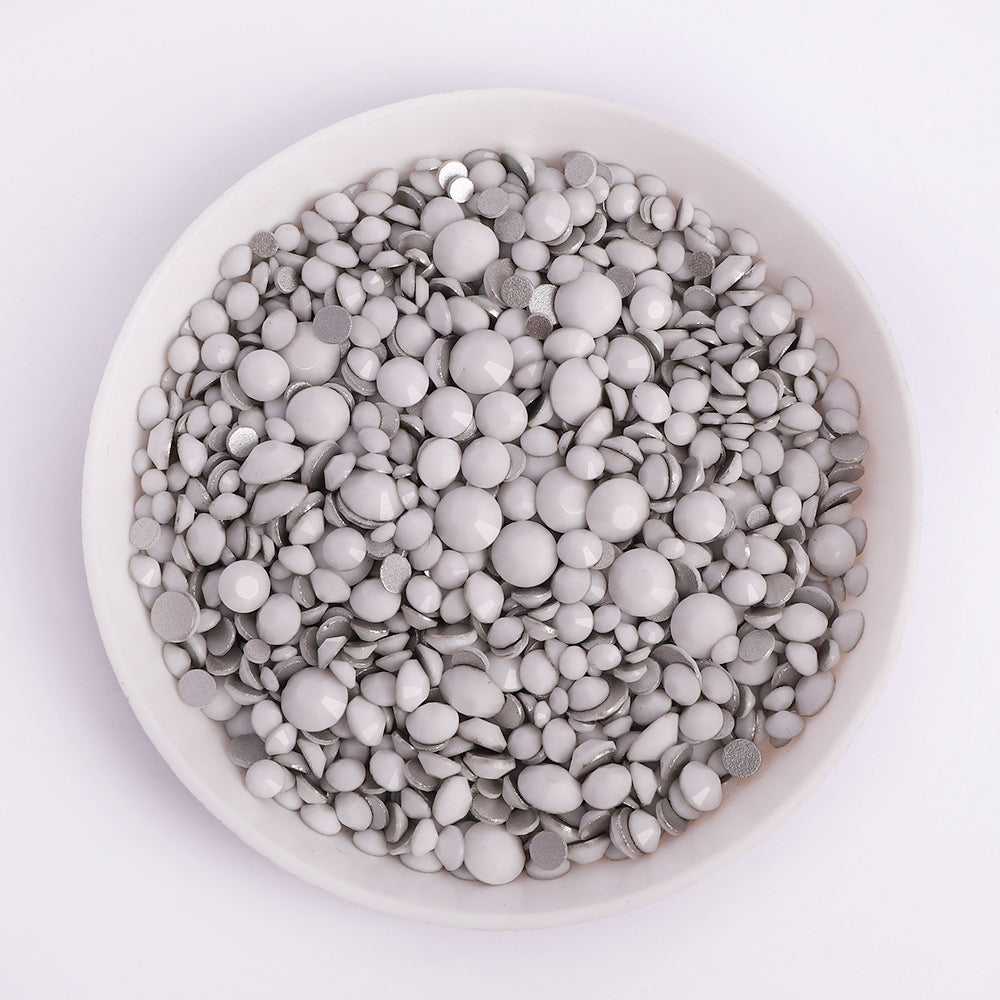 Mixed Sizes Porcelain white Glass FlatBack Rhinestones For Nail Art Silver Back Secondary image