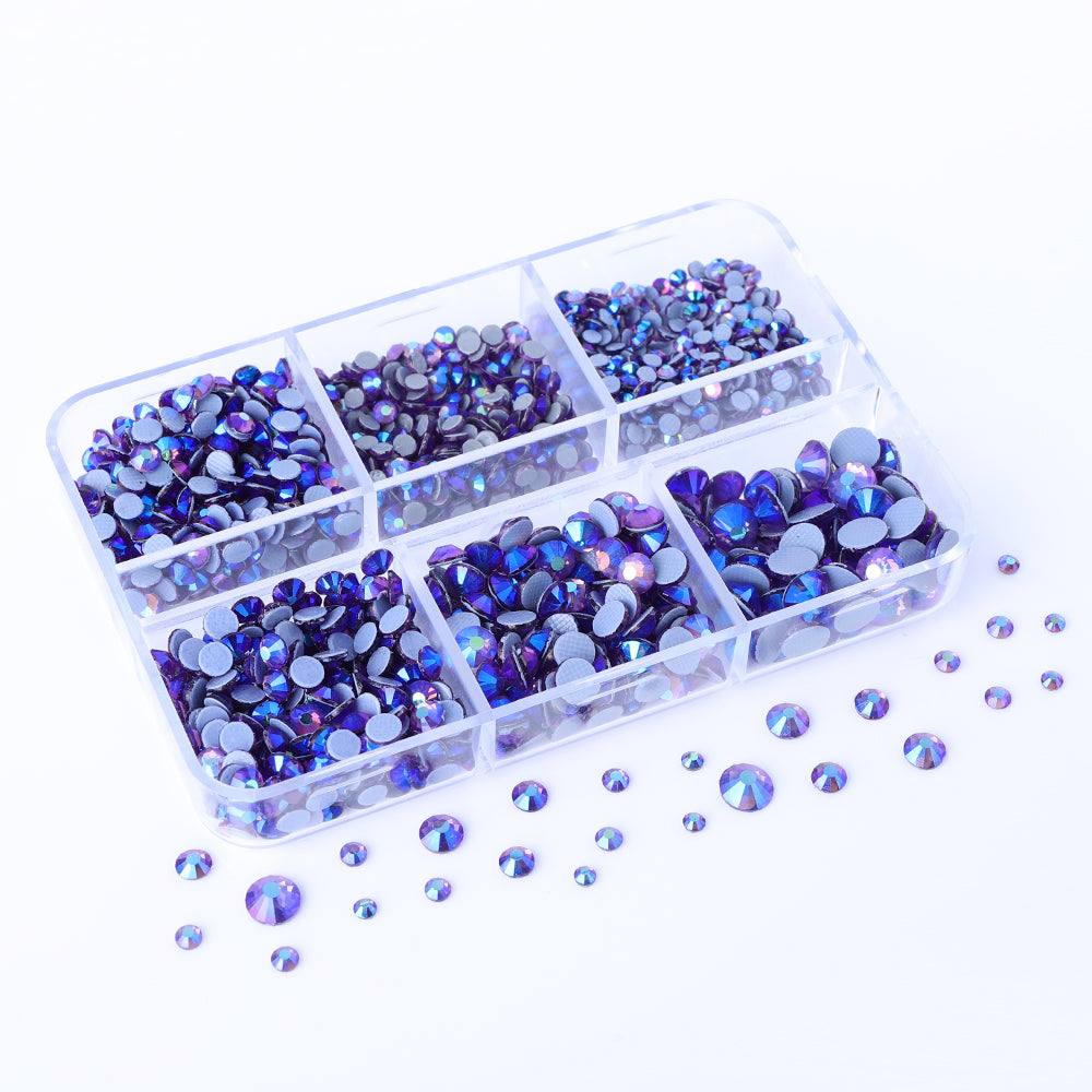 Mixed Sizes 6 Grid Box Tanzanite AB Glass HotFix Rhinestones For Clothing DIY Secondary image