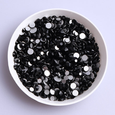 Mixed Sizes Black Glass FlatBack Rhinestones For Nail Art Silver Back WholesaleRhinestone