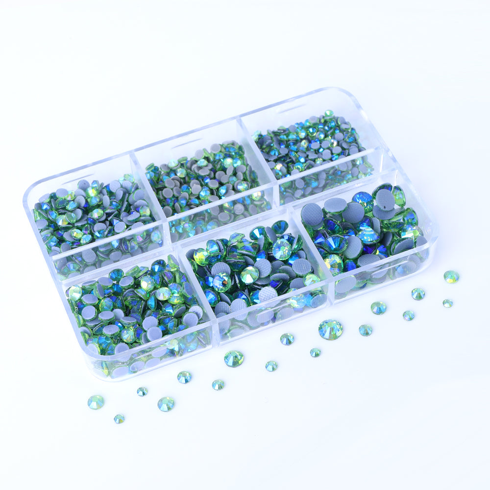 Mixed Sizes 6 Grid Box Peridot AB Glass HotFix Rhinestones For Clothing DIY Secondary image