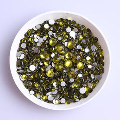 Mixed Sizes Olive Green Glass FlatBack Rhinestones For Nail Art Silver Back WholesaleRhinestone