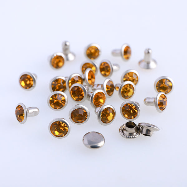 100 Sets Topaz Glass Rhinestone Rivets for Leather Craft DIY Making WholesaleRhinestone