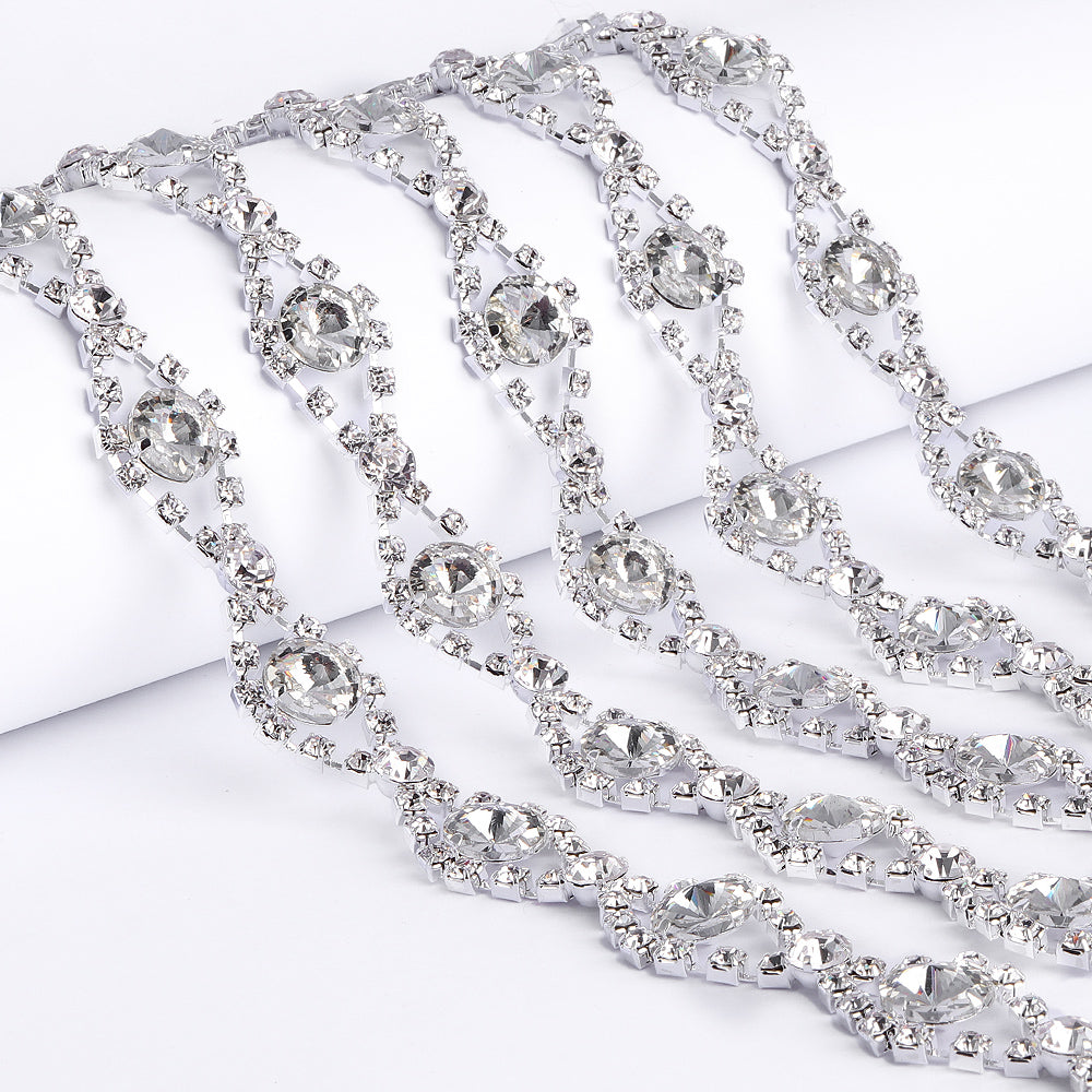 Sew-on Crystal Glass Rivoli Rhinestone Trim Chain Applique RA553 WholesaleRhinestone