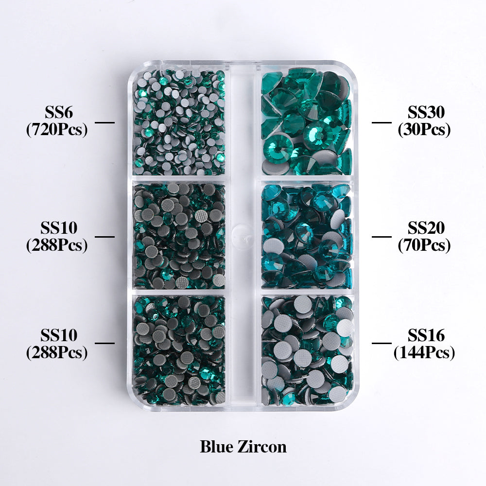 Mixed Sizes 6 Grid Box Blue Zircon Glass HotFix Rhinestones For Clothing DIY WholesaleRhinestone