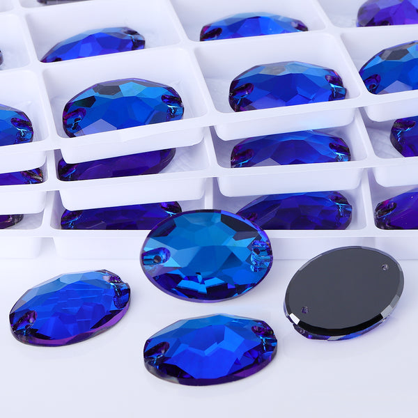 Bermuda Blue Oval Shape High Quality Glass Sew-on Rhinestones WholesaleRhinestone