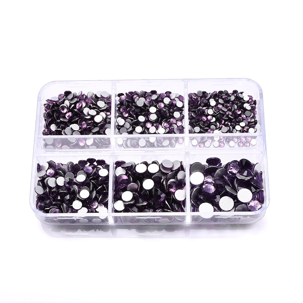 Mixed Sizes 6 Grid Box Tanzanite Glass FlatBack Rhinestones For Nail Art Silver Back WholesaleRhinestone