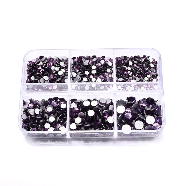 Mixed Sizes 6 Grid Box Tanzanite Glass FlatBack Rhinestones For Nail Art Silver Back WholesaleRhinestone