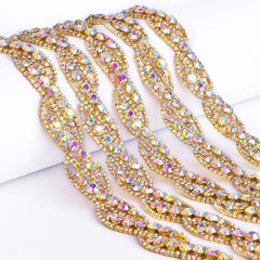 Sew-on Crystal AB Glass Round Rhinestone Trim Chain Applique RA470 WholesaleRhinestone