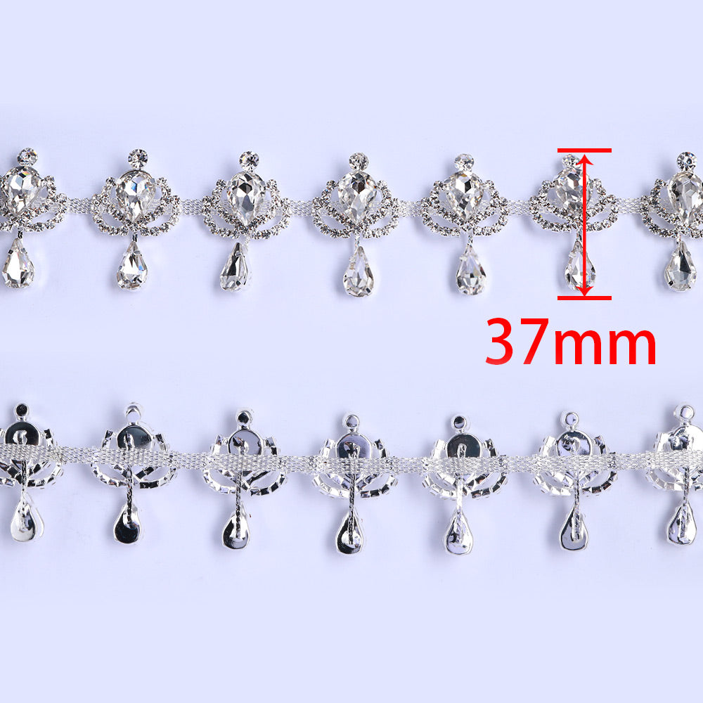 Sew-on Crystal Glass Raindrop Rhinestone Trim Chain Applique RA1189 WholesaleRhinestone