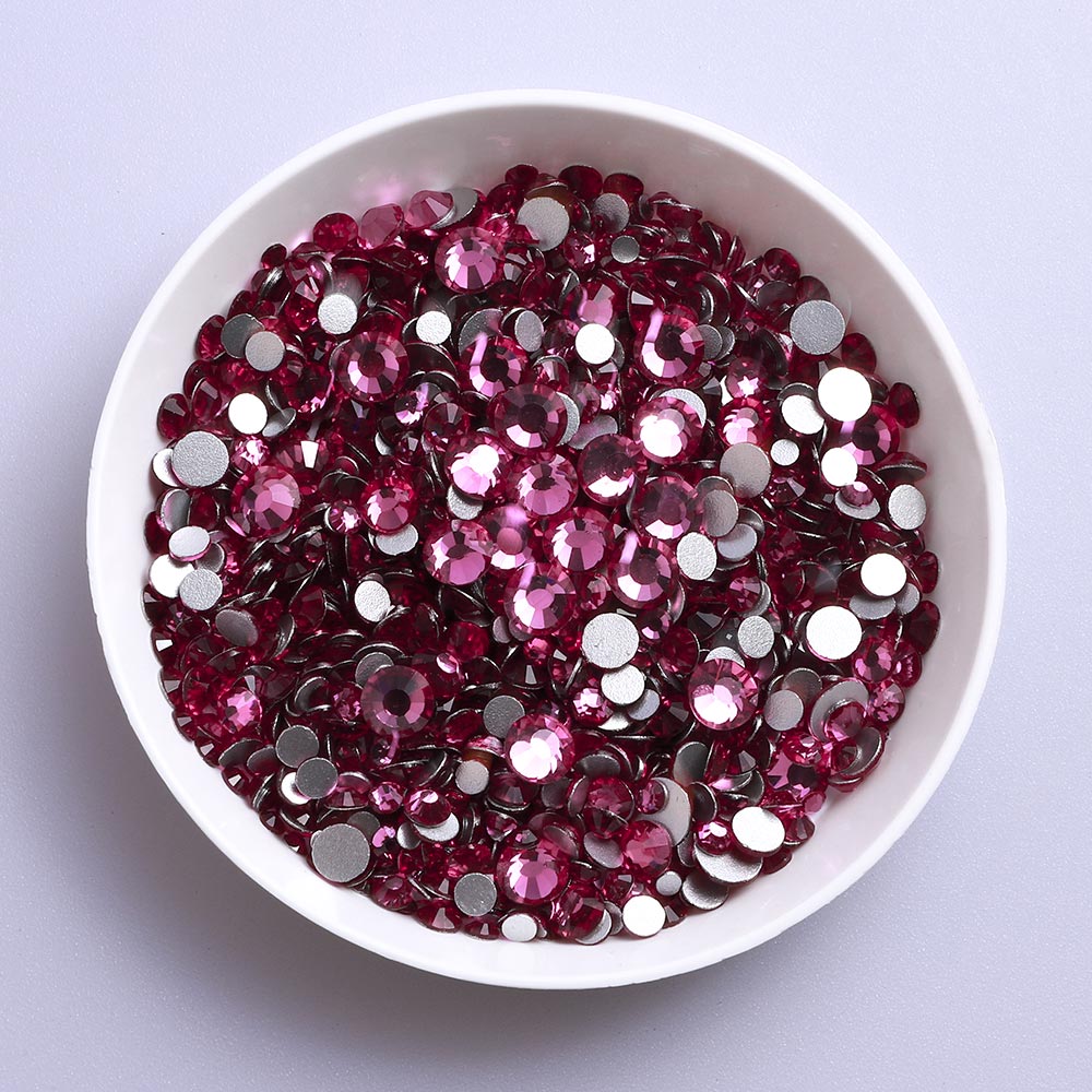 Mixed Sizes Fuchsia Glass FlatBack Rhinestones For Nail Art Silver Back WholesaleRhinestone