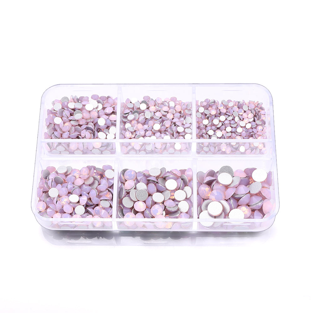 Mixed Sizes 6 Grid Box Pink Opal Glass FlatBack Rhinestones For Nail Art Silver Back WholesaleRhinestone