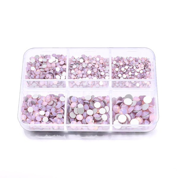 Mixed Sizes 6 Grid Box Pink Opal Glass FlatBack Rhinestones For Nail Art Silver Back WholesaleRhinestone