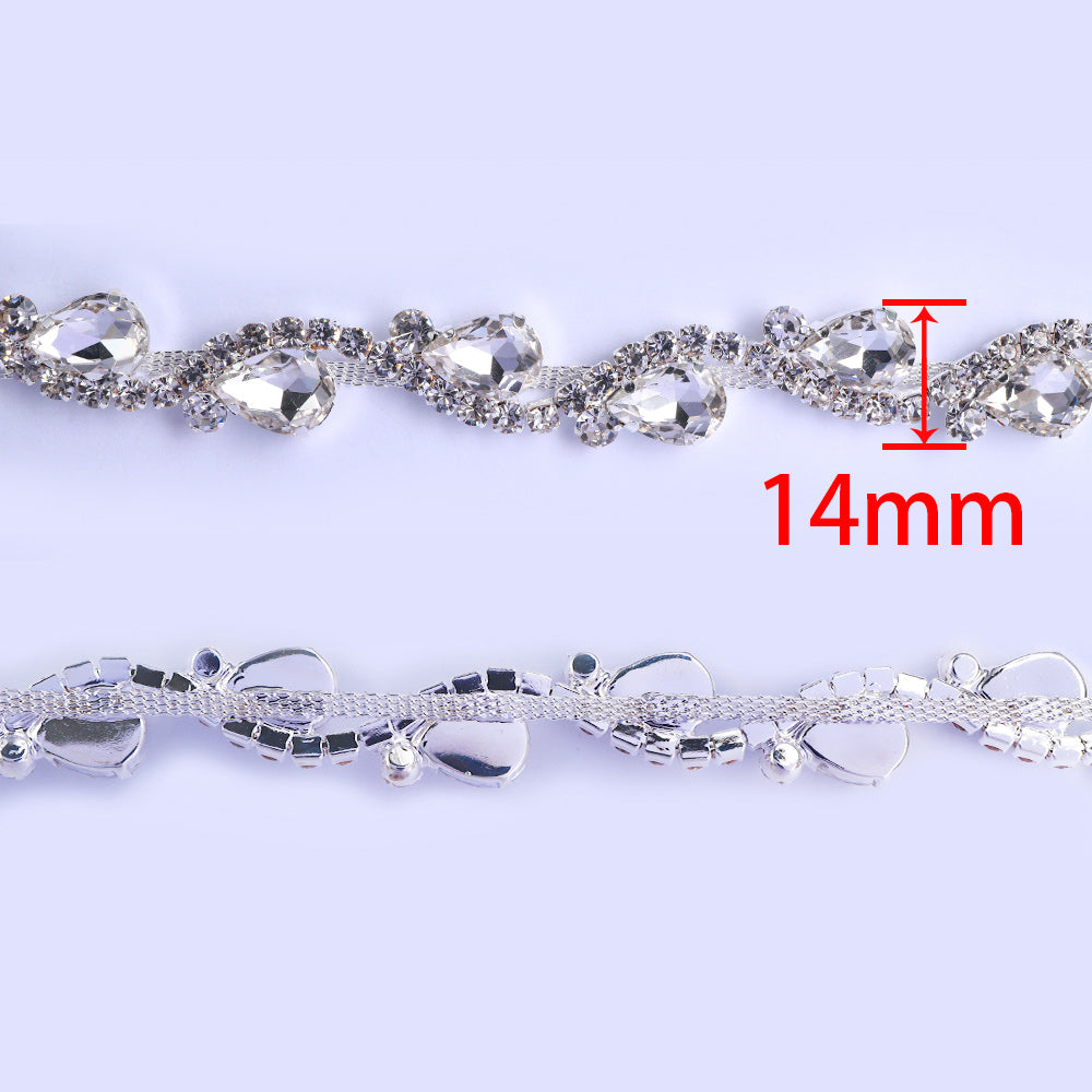 Sew-on Crystal Glass Raindrop Rhinestone Trim Chain Applique RA1100 WholesaleRhinestone