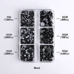 Mixed Sizes 6 Grid Box Black Glass HotFix Rhinestones For Clothing DIY