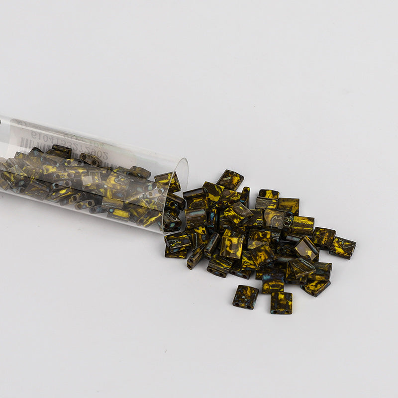 Miyuki Tila Glass Seed Beads Opaque Yellow Picasso TL-4519 WholesaleRhinestone
