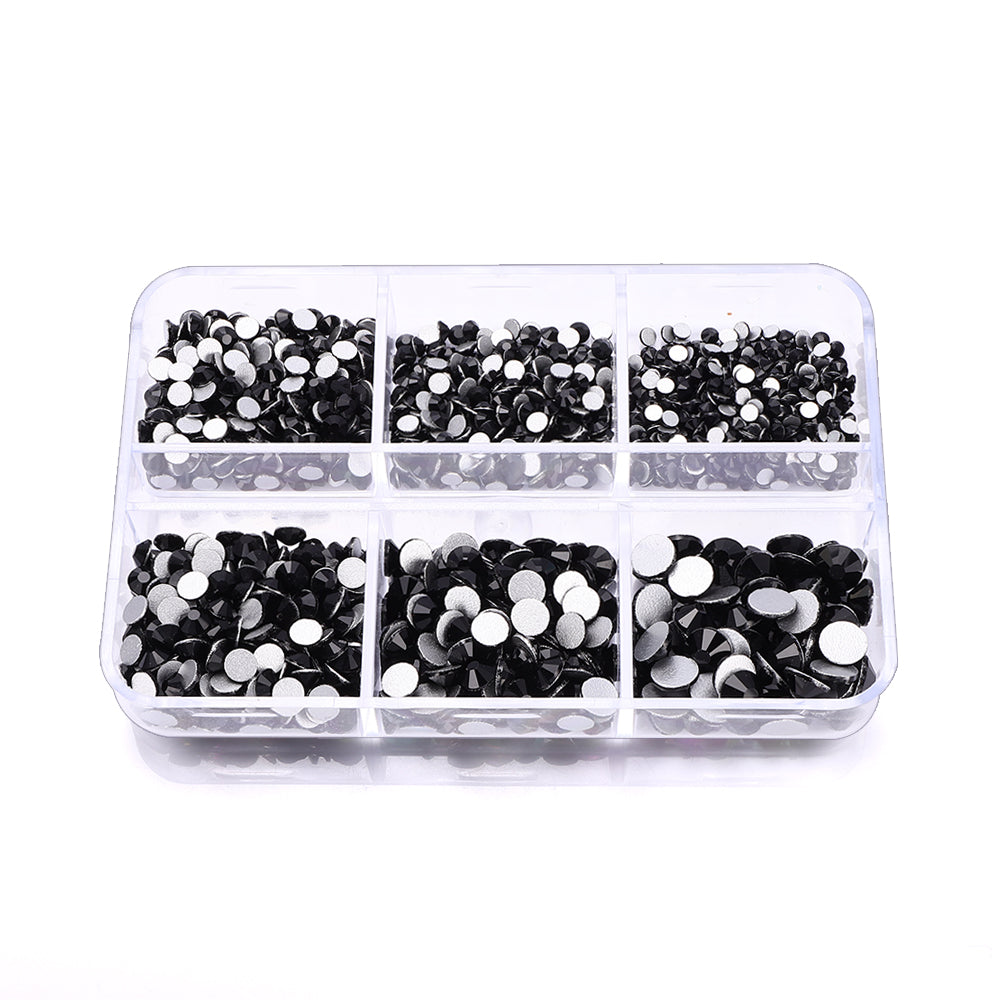 Mixed Sizes 6 Grid Box Black Glass FlatBack Rhinestones For Nail Art Silver Back Secondary image