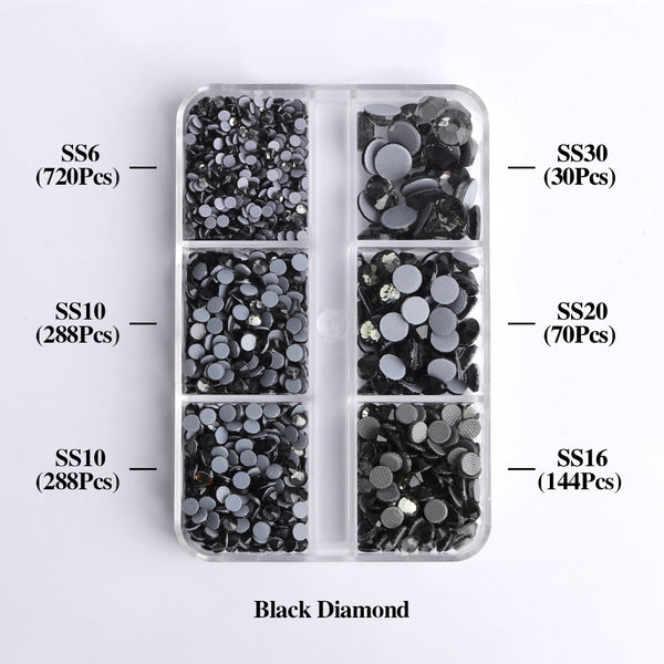 Mixed Sizes 6 Grid Box Black Diamond Glass HotFix Rhinestones For Clothing DIY WholesaleRhinestone