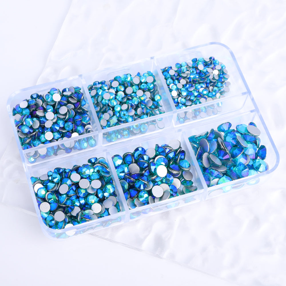 Mixed Sizes 6 Grid Box Blue Zircon AB Glass FlatBack Rhinestones For Nail Art  Silver Back Secondary image