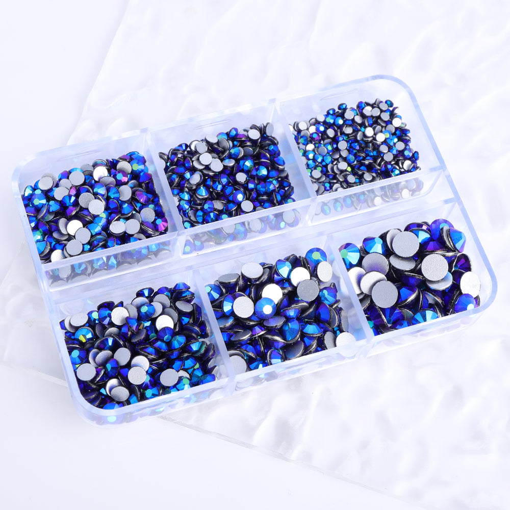Mixed Sizes 6 Grid Box Amethyst AB Glass FlatBack Rhinestones For Nail Art Silver Back Secondary image