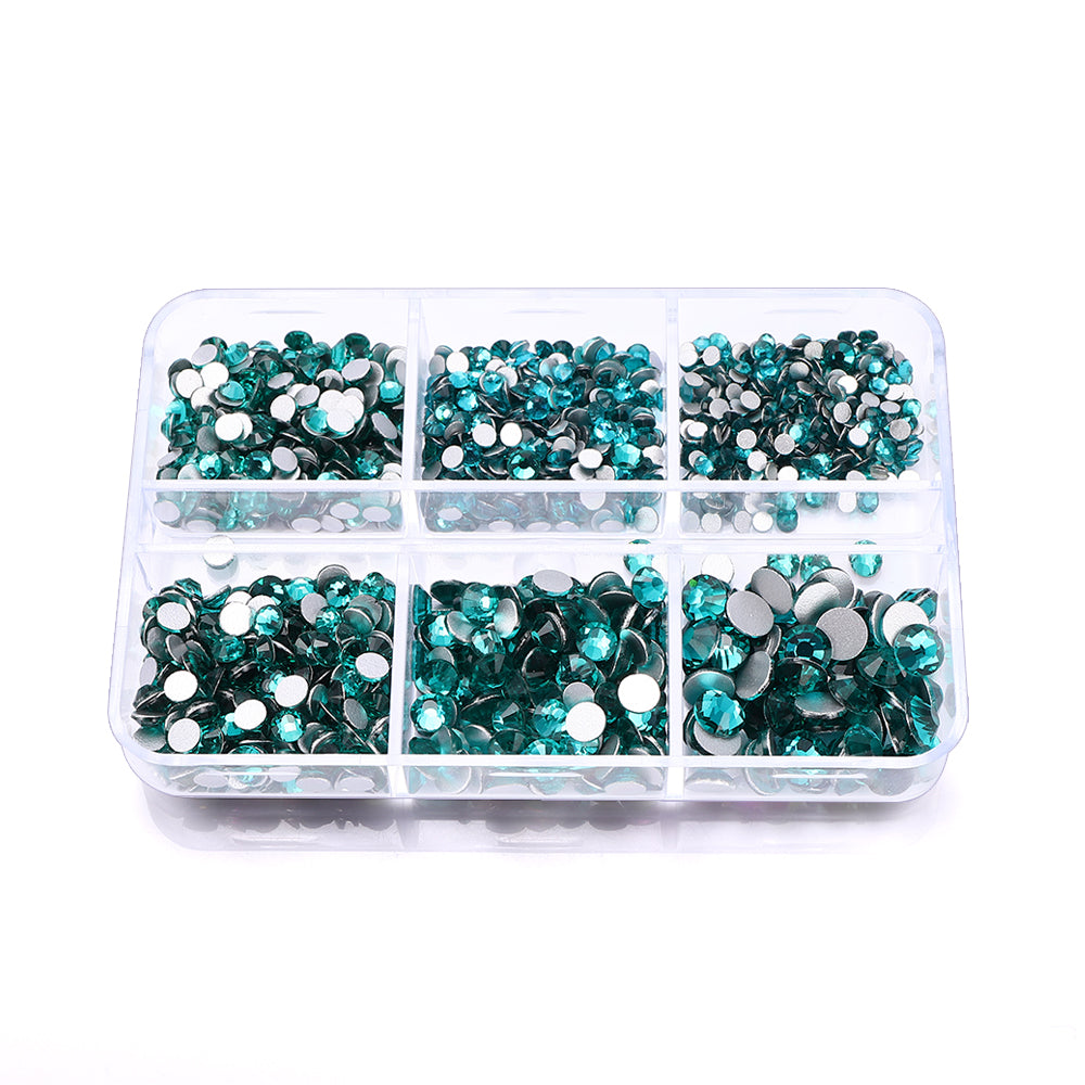 Mixed Sizes 6 Grid Box Blue Zircon Glass FlatBack Rhinestones For Nail Art  Silver Back