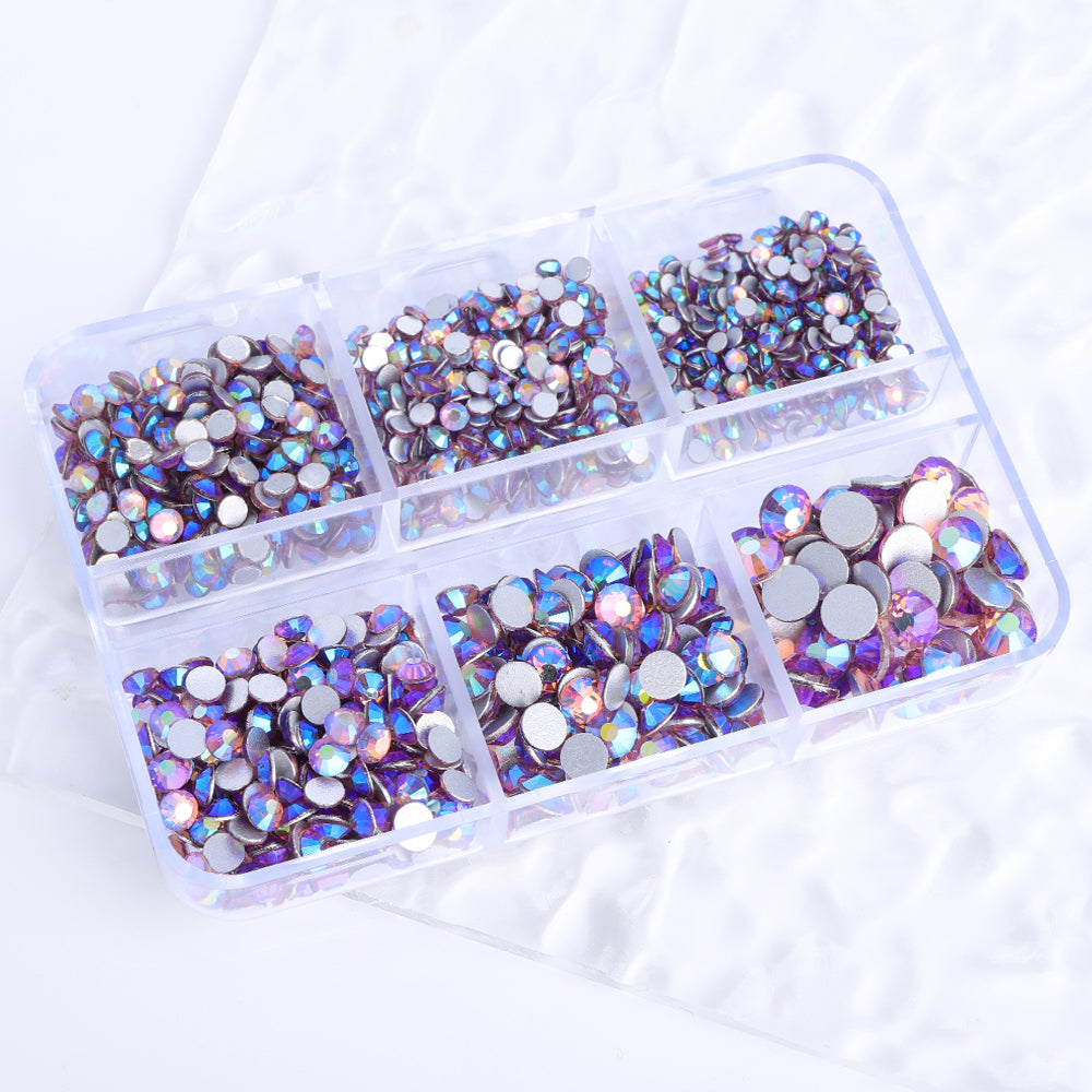Mixed Sizes 6 Grid Box Light Amethyst AB Glass FlatBack Rhinestones For Nail Art Silver Back Secondary image