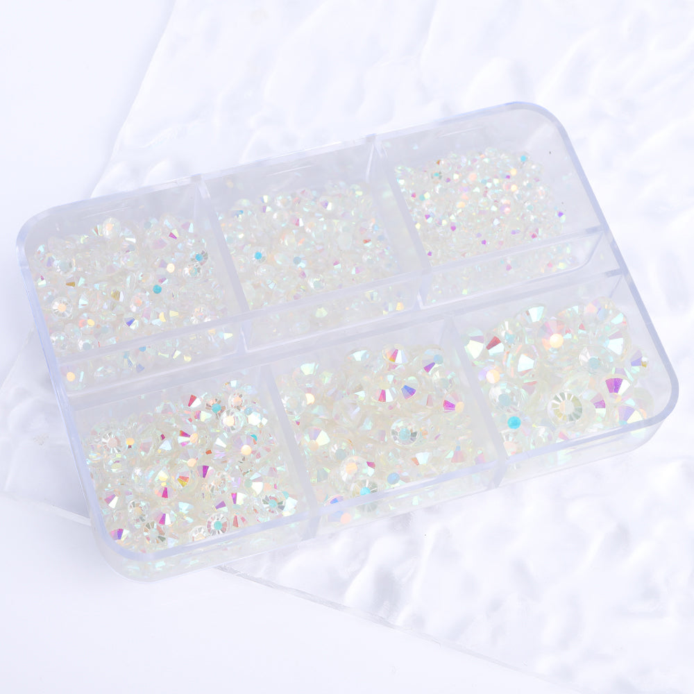 Mixed Sizes 6 Grid Box Crystal AB Glass FlatBack Rhinestones For Nail Art  Unfoiled Back Secondary image