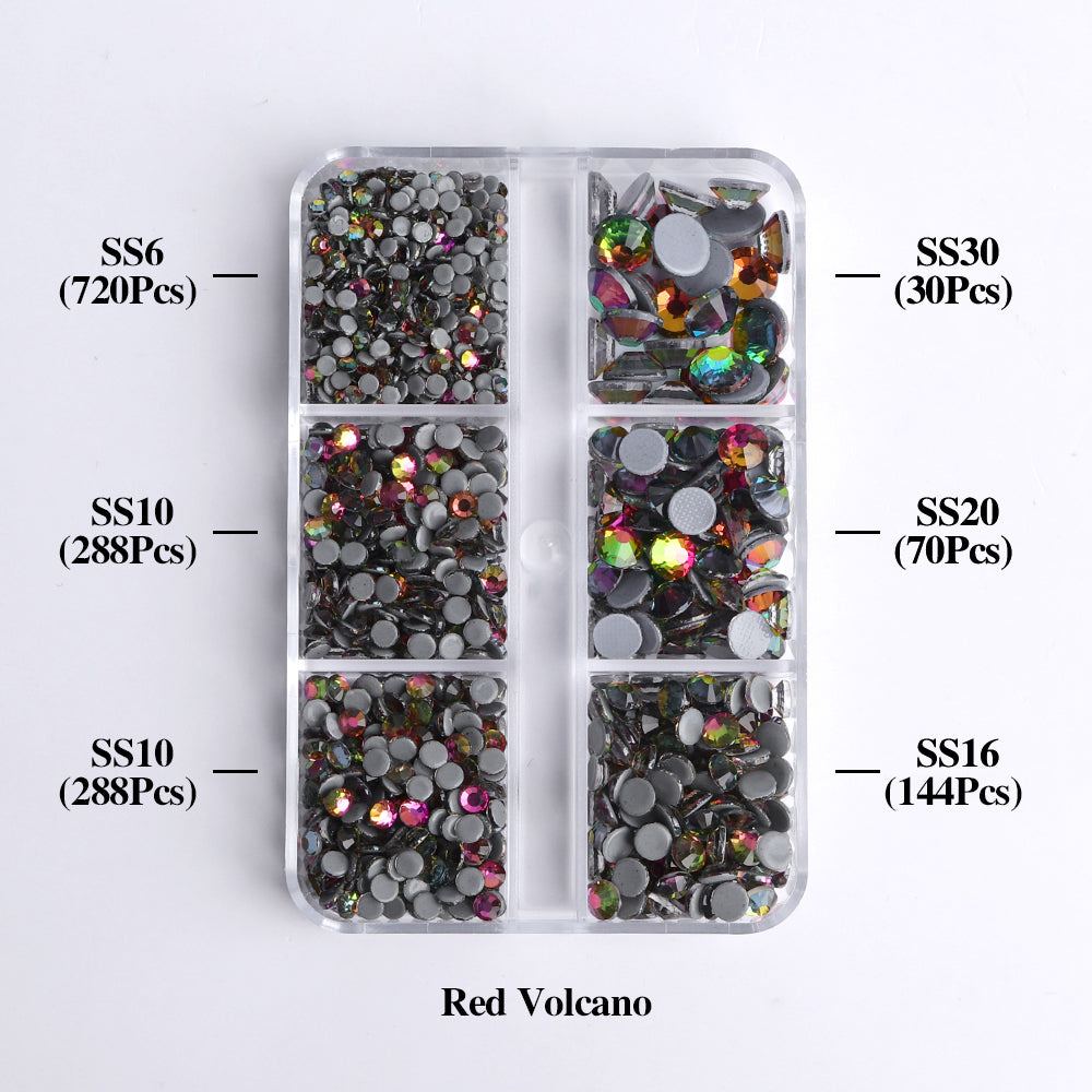 Mixed Sizes 6 Grid Box Rainbow Glass HotFix Rhinestones For Clothing DIY WholesaleRhinestone