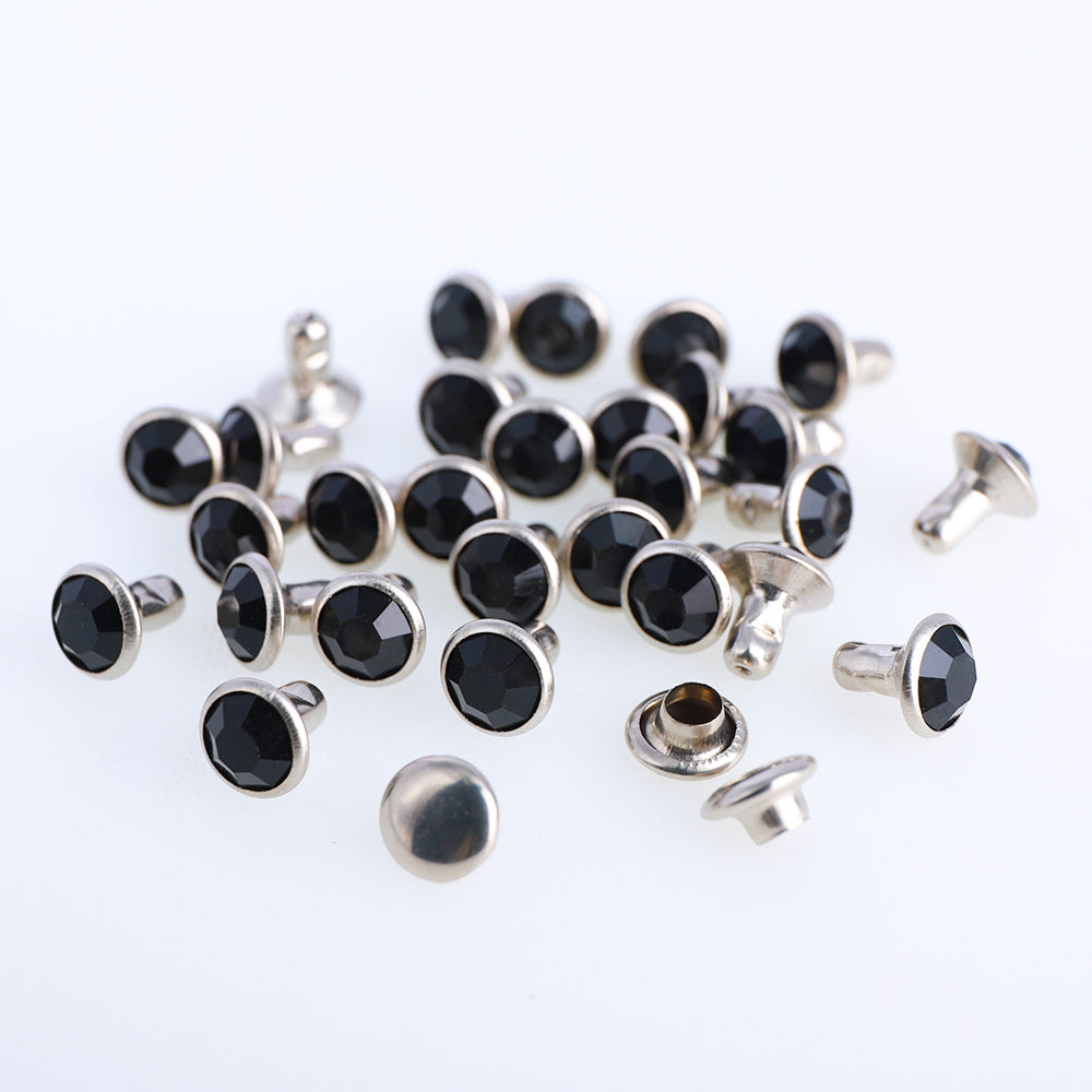 100 Sets Black Glass Rhinestone Rivets for Leather Craft DIY Making WholesaleRhinestone