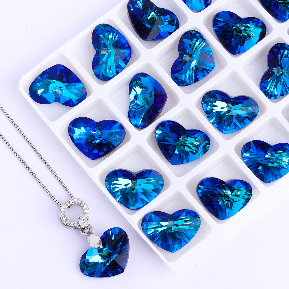 Bermuda Blue Truly In Love Heart High Quality Glass Rhinestone Pendant WholesaleRhinestone