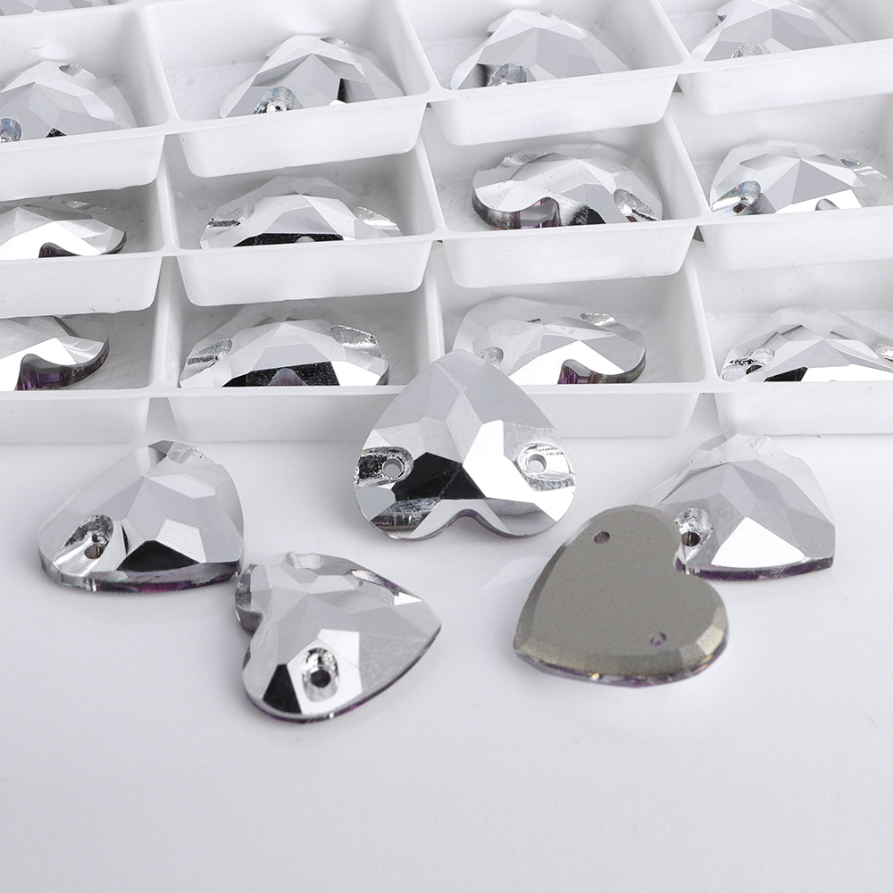Comet Argent Light Heart Shape High Quality Glass Sew-on Rhinestones WholesaleRhinestone