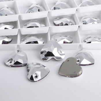 Comet Argent Light Heart Shape High Quality Glass Sew-on Rhinestones WholesaleRhinestone